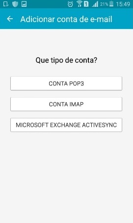 Smartphone Android: Selecionar IMAP