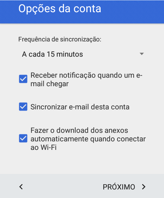Smartphone Android: Opções da conta
