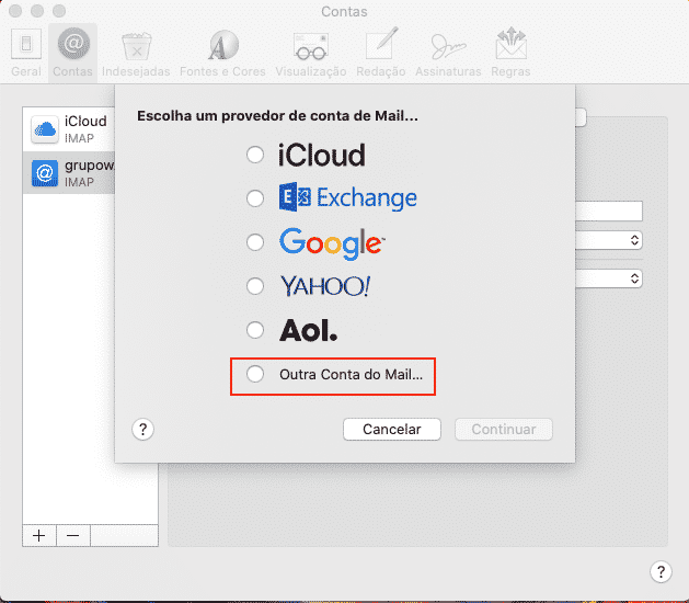 IOS Mail: Outra conta do Mail