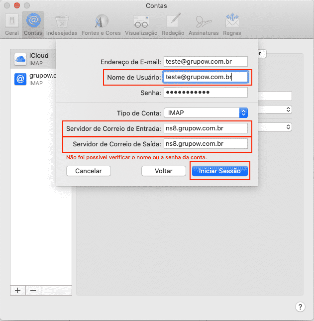 IOS Mail: Conta IMAP