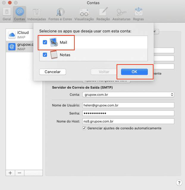 IOS Mail: Apps da conta