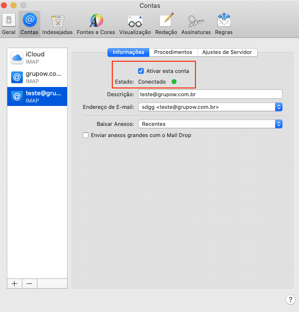 IOS Mail: Ativar conta