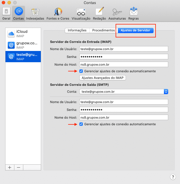 IOS Mail: Ajuste do servidor