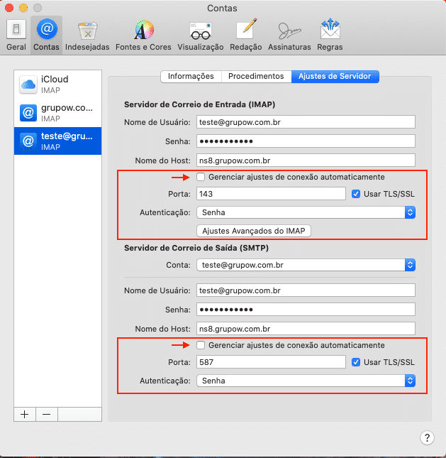 IOS Mail: Servidor e portas