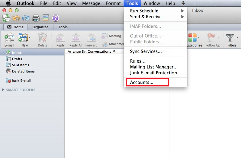 Microsoft Outlook 2011 e anteriores: Abrindo os ajustes do Outlook