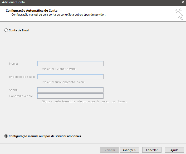 Microsoft Outlook 2016, 2013, 2010: Configuração manual