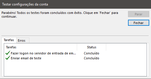 Microsoft Outlook 2016, 2013, 2010: Testando e concluindo